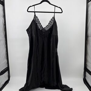 Delicates Black Plus Size Long Silk Gown Lingerie Size 3X